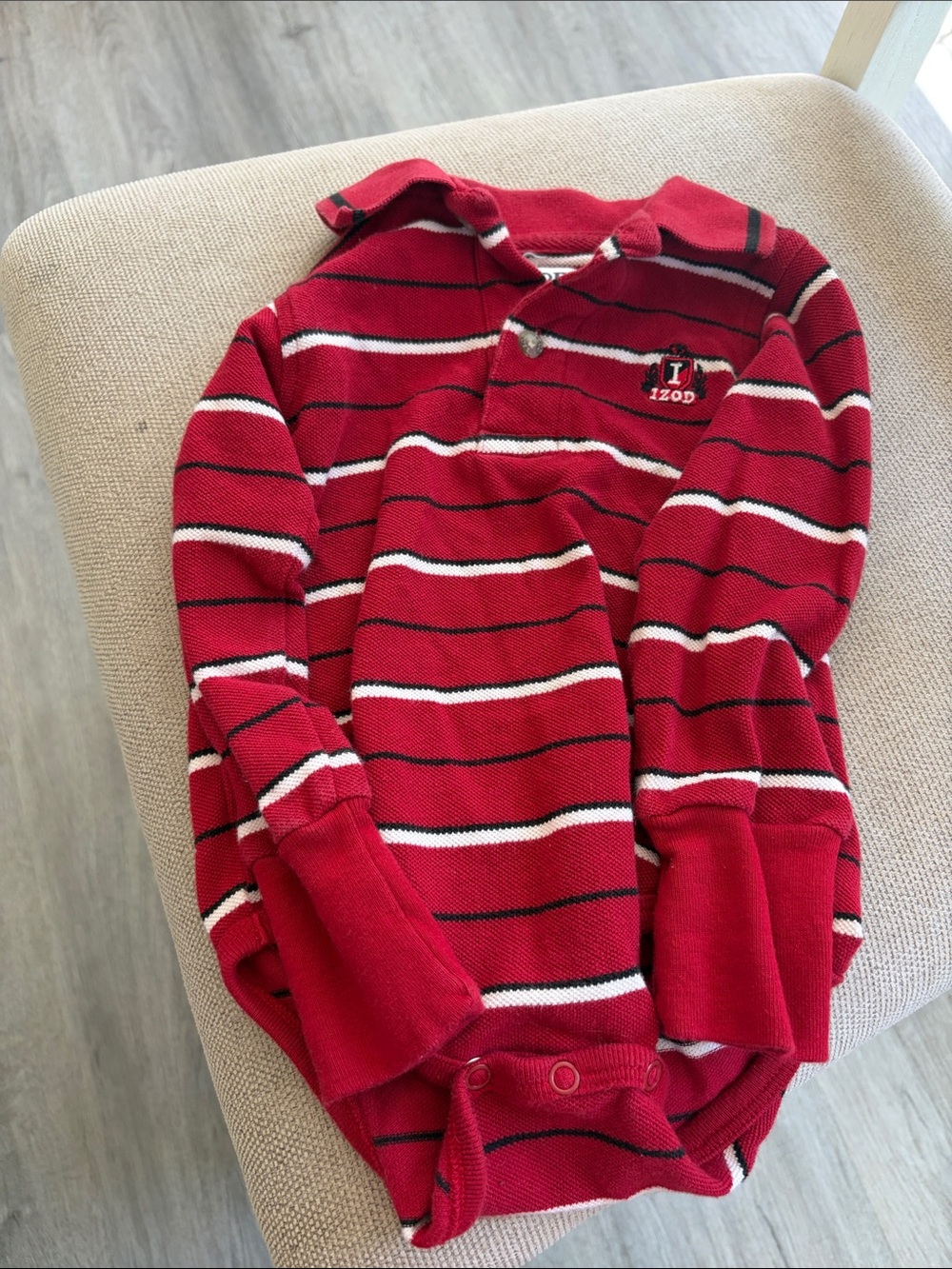 Vintage long sleeve Izod Red White Striped Polo Bodysuit